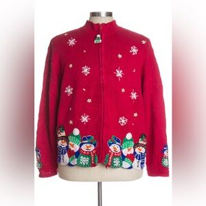 Tiara International Red Snowman Ugly Christmas Sweater/Cardigan Size Small